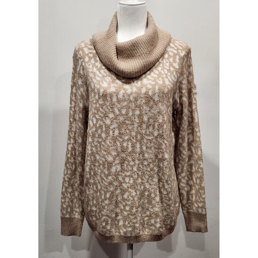 RACHEL Zoe Cowl Neck Chenille Burnout Animal Print Sweater, S